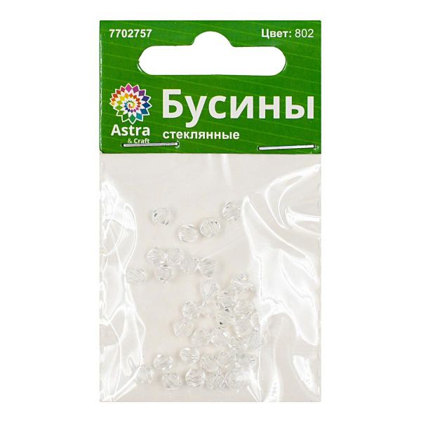 Бусины стекло 4х4 мм, 40 шт., Astra&Craft, 802 прозрачный, Z-439