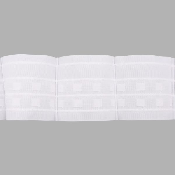 Лента (тесьма) шторная: сборка бантовая (1:2.75) 80 мм / 50 метров, (2 ряда петель, 4 шнура), C807 белый