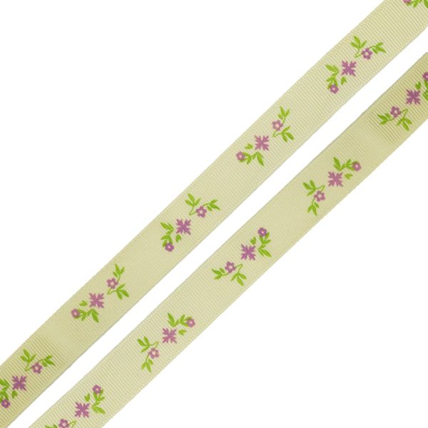 Лента репсовая (в рубчик) Веточки, 10 мм, 3м, бежевый