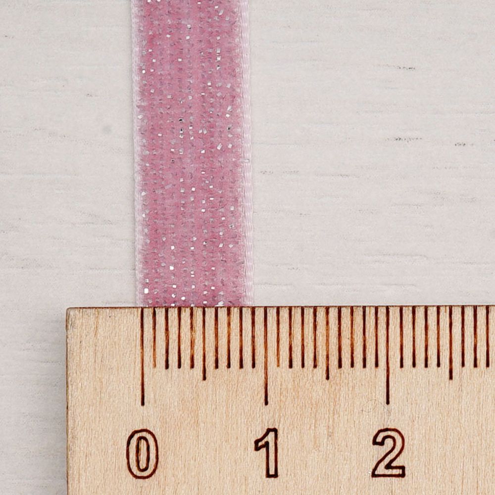 Лента бархатная (тесьма) с люрексом 10.0 мм / 32.9±2 метров, 36 розовый