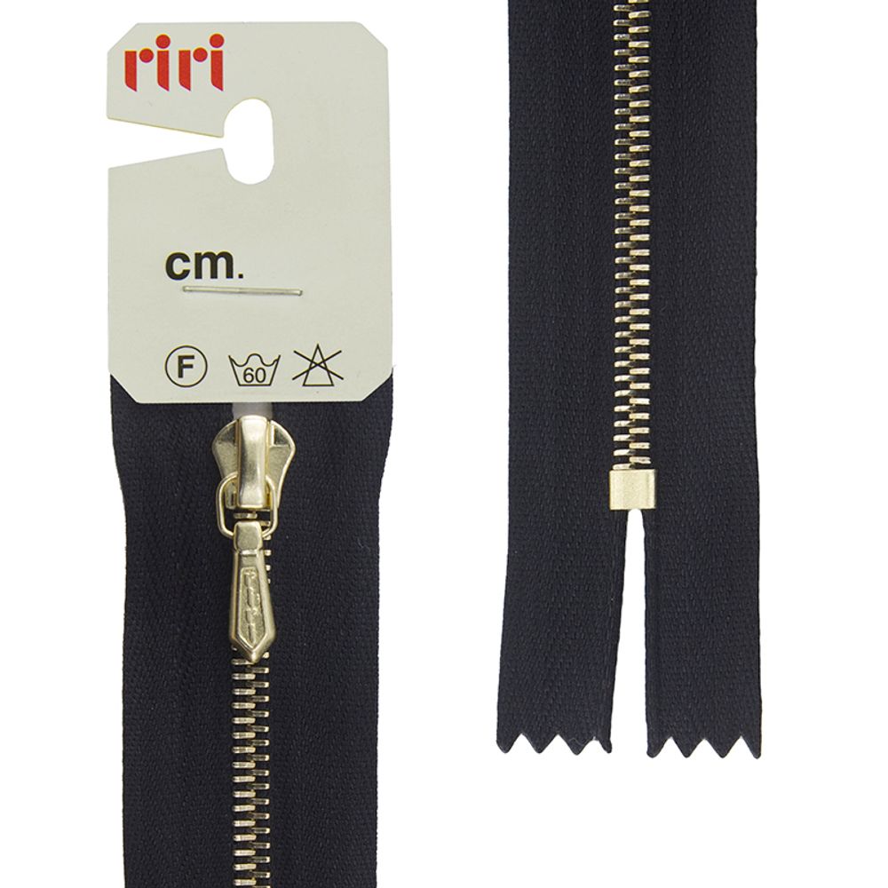 Молния металлическая карман. RIRI Т4 (4 мм) Gold, слайд.Tropf, н/раз., 18 см, цв. тесьмы 2110, черный, упак. 5 шт