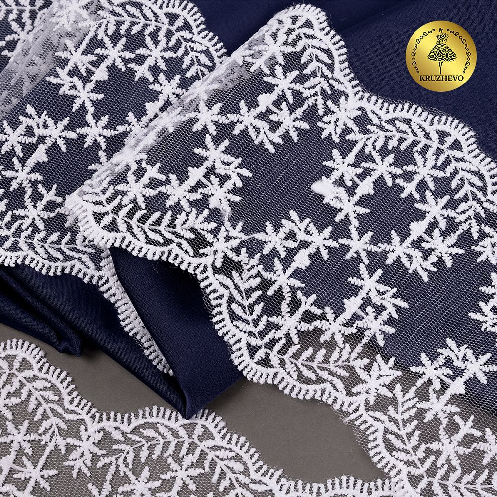 Кружево на сетке 90 мм, цв.01 белый, уп.13.7м