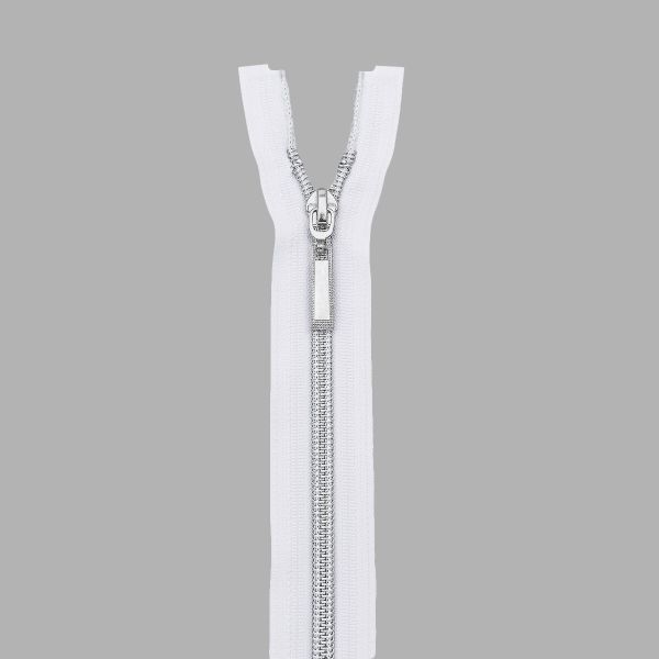 Молния спираль (витая) Т7 (7 мм) 1 зам., разъем., 75 см, никель / белый, 10 шт