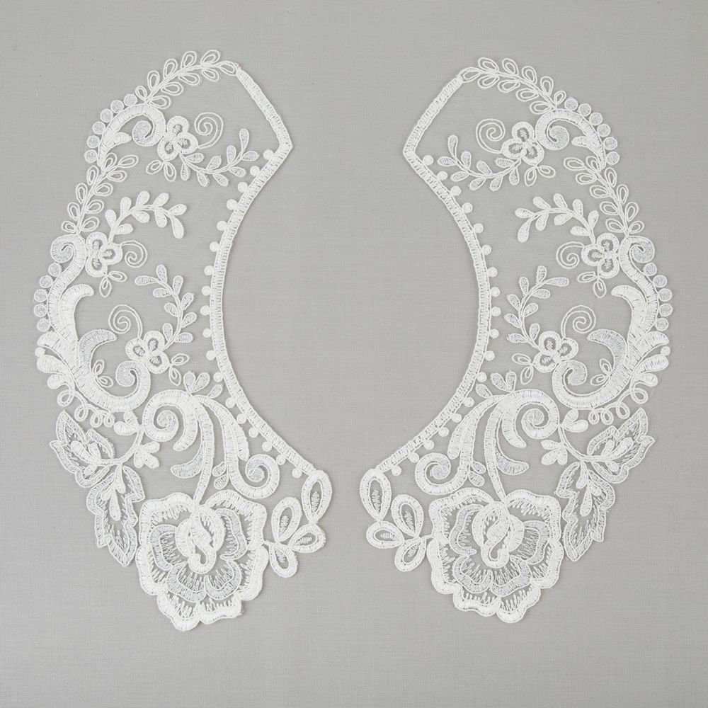 Пришивной кружевной воротник 100 мм, на сетке, 5 пар, Турция, белый/под серебро, Gamma VKRM-27-03