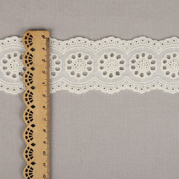 Кружево шитьё хлопок.1137 45 мм, цв.F102 молочный, уп.13.71м, Kruzhevo