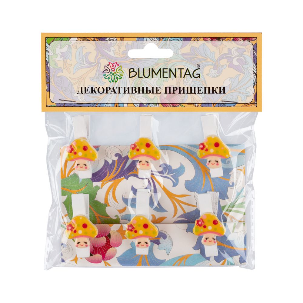 Прищепки декоративные 5х6 шт, 3.5 см, M20 Желтые грибочки, Blumentag WCRH-35