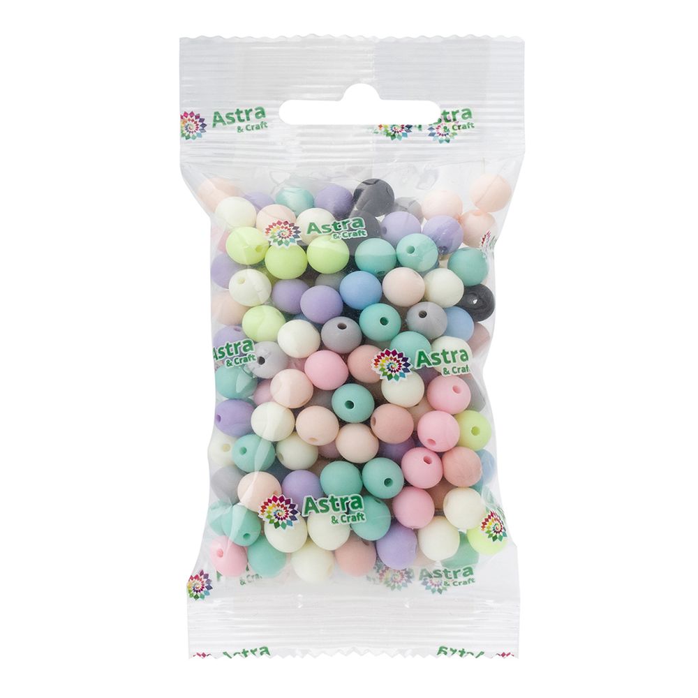 Бусины пластик ⌀8 мм, 50 г, микс цвета, матовые, круглые, Astra&Craft (микс), 1AL139-2