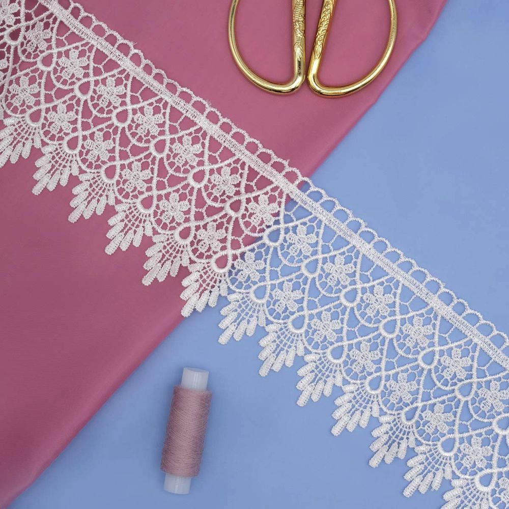 Кружево гипюр (плетёное) 90 мм / 13.7 метров, белый, 3AR1304