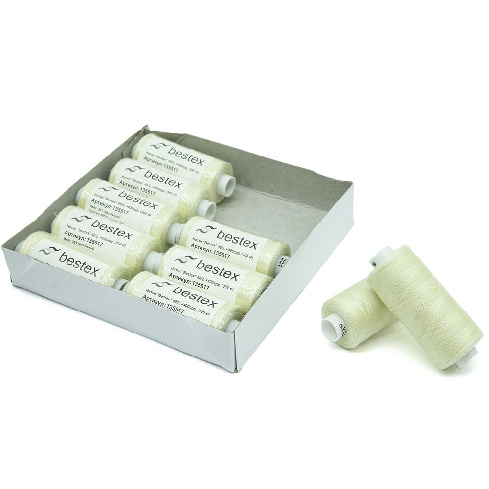 Нитки швейные бытовые Bestex 40/2, 365 м (400 ярд) / 10 кат., 301 античный белый