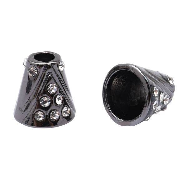 Наконечник для шнура металл колокол со стразами ⌀3,5/8 мм, 11х11 мм (чер.никель), 20 шт