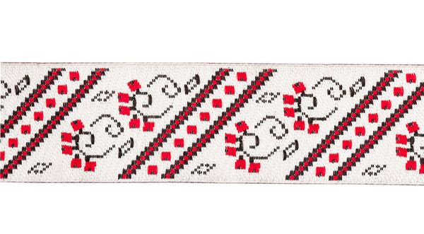 Лента (тесьма) жаккардовая 35.0 мм / 10±0.5 метров, полосы красный/черный, Gamma DBTRJ-101