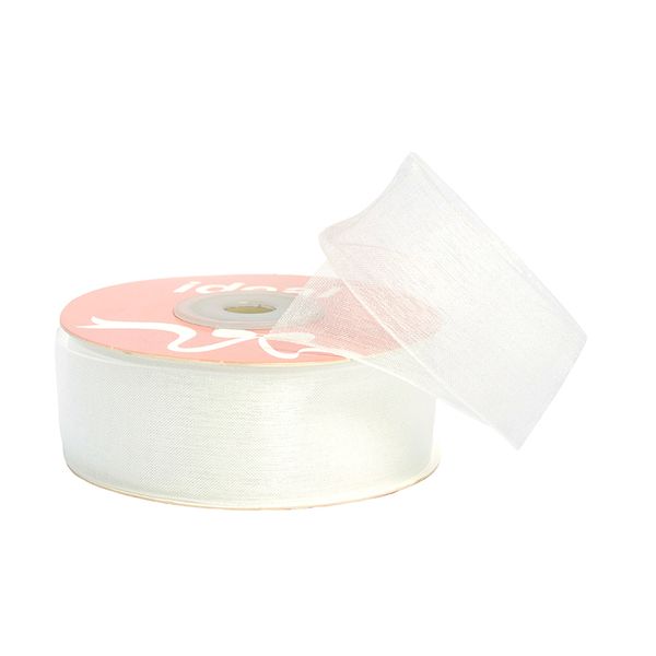 Лента капроновая (органза) 25.0 мм, 1001 белый уп.27,4 м