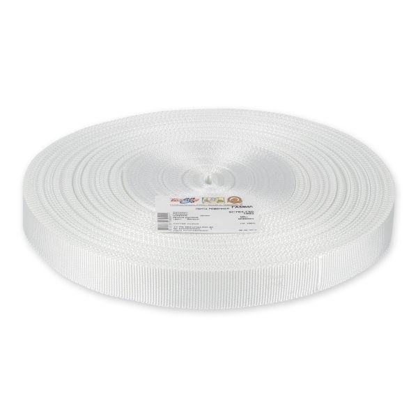 Стропа (ременная лента) 25 мм / 50 метров, [15.32 г/пог.м], 100% п/а, белый, Gamma 9с763