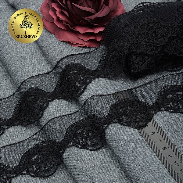 Кружево на сетке 50 мм / 18.28 метров, Ideal Lux (матовая нить), TBY.ZX-2 50мм цв.6 черный уп.18.28м, Kruzhevo