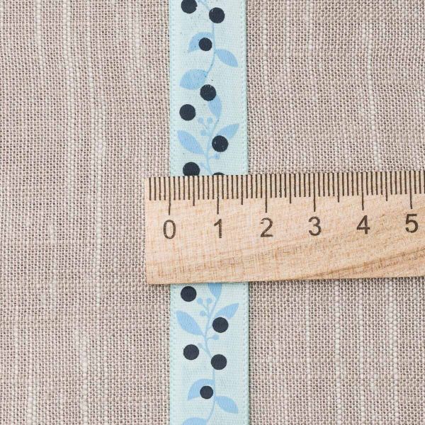 Лента атласная с рисунком 15.0 мм / 22.5±1 метров, Ягодная ветвь, голубой, Globus