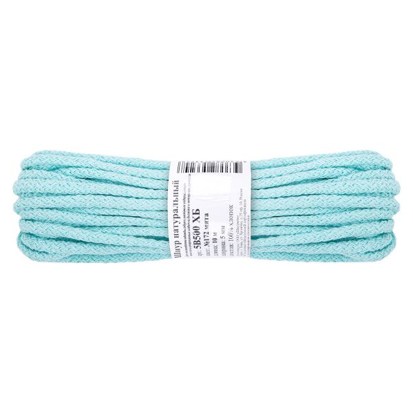 Шнур круглый х/б ⌀5.0 мм, 10 м, 172 мята, Gamma 5В500 ХБ