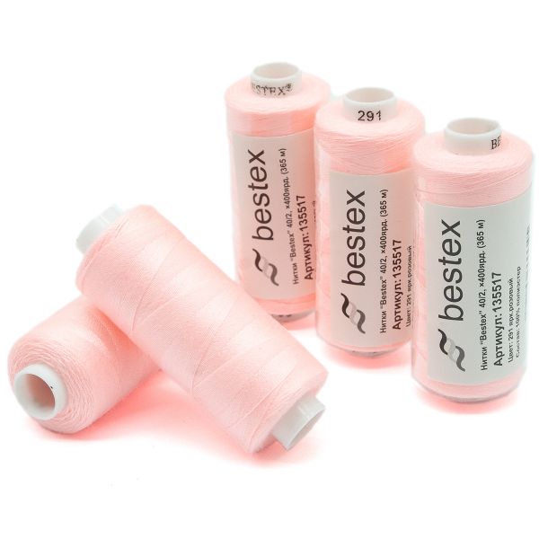 Нитки швейные бытовые Bestex 40/2, 365 м (400 ярд) / 10 кат., 291 ярко-розовый