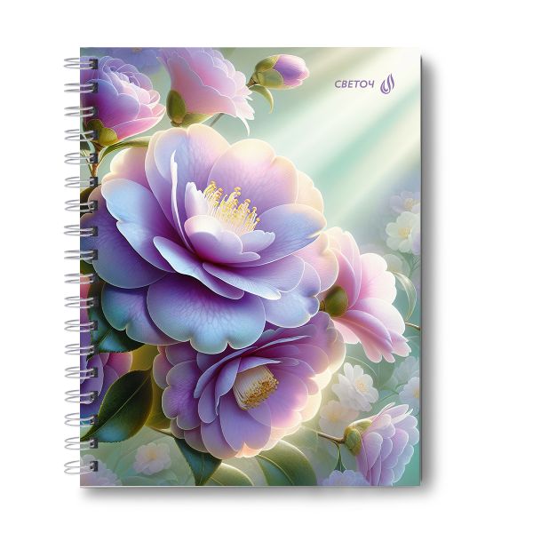 Тетрадь общая с твердой обложкой, глянцевая ламинация A5 80 л. на гребне 65 г/м², белизна 100% 4 шт клетка, 01566 Цветение, Светоч Т215