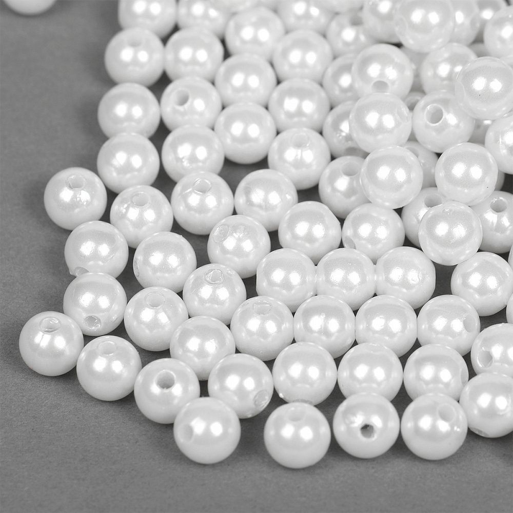 Бусины пластик (перламутр) ⌀8 мм, цв.033 белоснежный, уп.50г (213 шт), Magic4Hobby