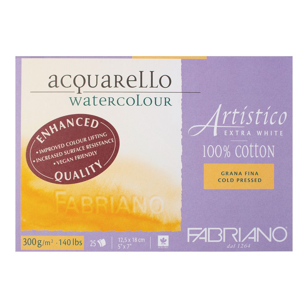 Альбом-склейка для акварели Fabriano Artistico Extra White Фин 300 г/м², 12х18 см, лист 25 л, мелкозернистая, Fabriano 19311218