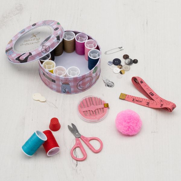 Набор для шитья швейный, дорожный 28 предметов 11х4,5см, розовый, MTW154