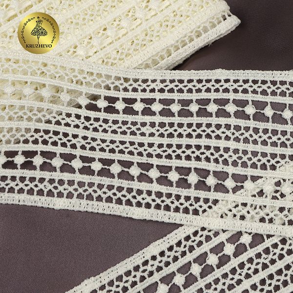 Кружево гипюр (плетёное) матовая нить арт.TR.8G8298 75мм цв.молочный уп.9м, Kruzhevo