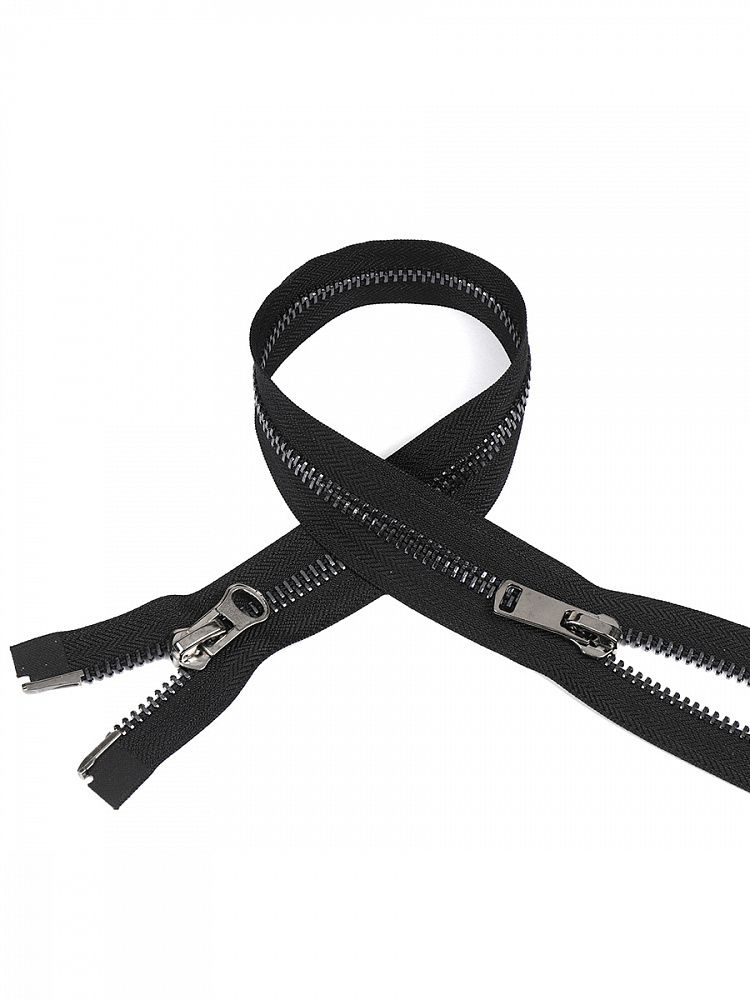 Молния металл Т8 (8 мм), 2 зам., разъем., 110 см, черный никель шлиф.звено, цв.F322 черный уп.10 шт, Mzipp Молния металл Т8 (8 мм), 2 зам., разъем., 110 см, черный никель шлиф.звено, цв.F322 черный уп.10 шт, Mzipp