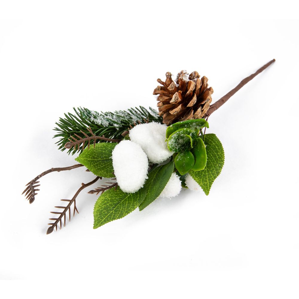 Веточка декоративная хвойная с шишкой и ягодами 34 см, 3 шт, 01, Blumentag