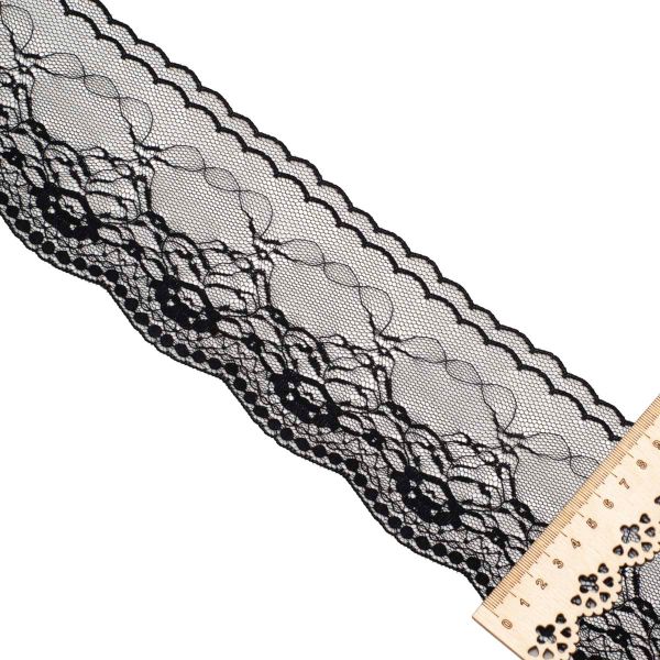 Кружево на сетке 85 мм, 3,4 м, ±4 см, 0623-3013, черный