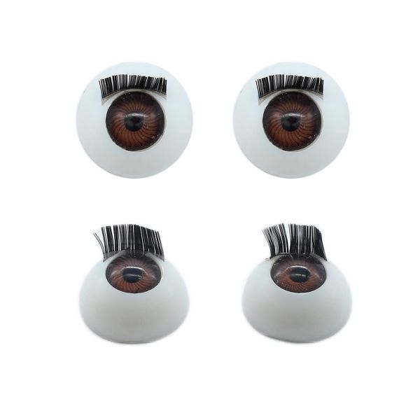 Глаза для кукол и игрушек с ресничками круглые 18 мм, 4 шт в упак, коричневый