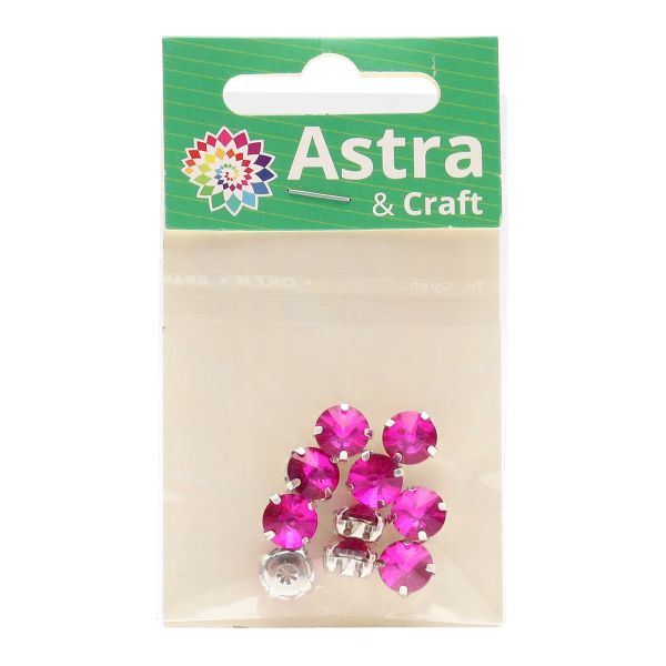 Хрустальные стразы в цапах круглой формы, фуксия 8 мм, 10 шт. Astra&Craft, РЦ009НН8