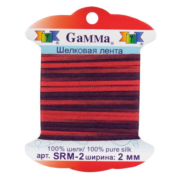 Лента (тесьма) шелковая 2.0 мм / 9.1±0.5 метров, M120/1 красный/т.бордовый, Gamma SRM-2