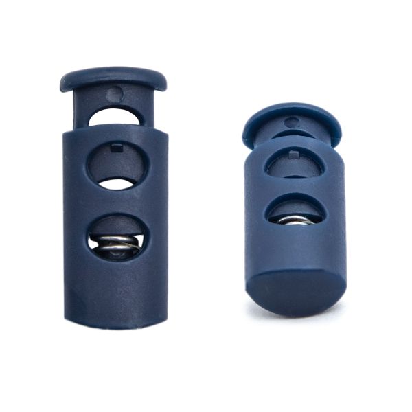 Фиксатор (зажим) для шнура пластик 2 отв., ⌀4.0 мм, 9х22 мм, цилиндр, ПП, т.синий, 100 шт