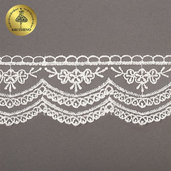 Кружево на сетке 60 мм, 2110 цв.белый уп.13.71м, Kruzhevo