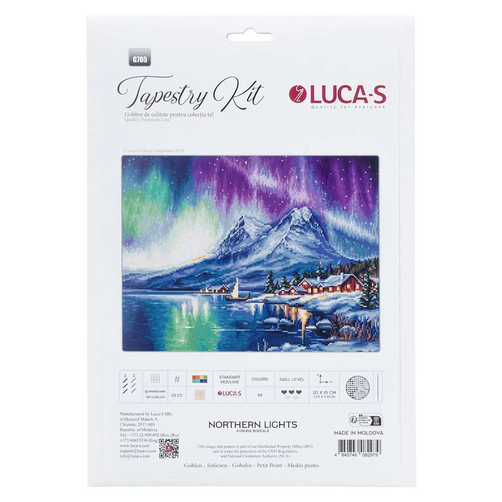Набор для вышивания нитками Luca-S G705, гобелен Северное сияние, 20х15см
