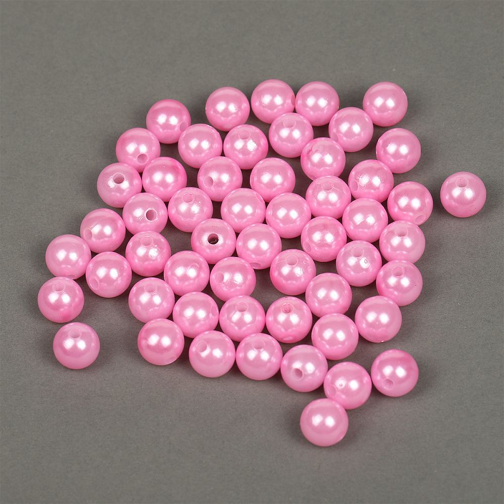 Бусины пластик (перламутр) ⌀12 мм, цв.015 розовый, уп.50г (53 шт), Magic4Hobby