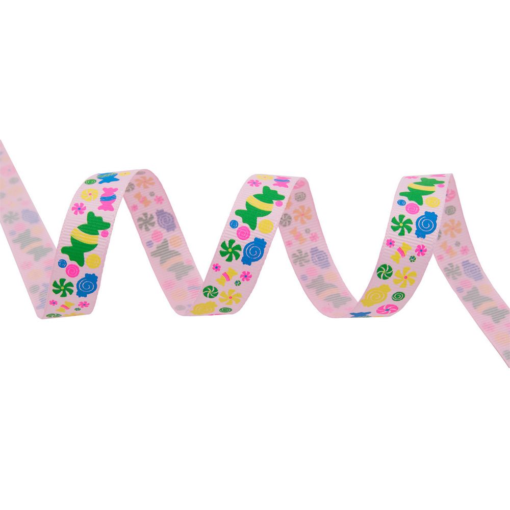 Лента репсовая (в рубчик) Конфетки 1,5см*22.86 м (св.розовый)