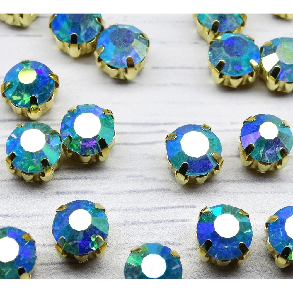 Хрустальные стразы в цапах, ярко-голубой, с покрытием, 8 мм, 10 шт/упак ЗЦ004ДС88