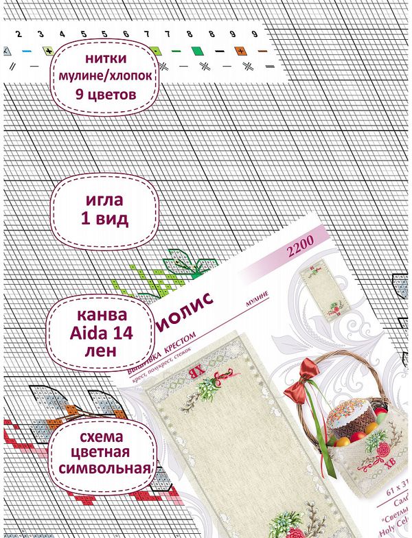 Набор для вышивания нитками Риолис 2200, Салфетка Светлый праздник, 61х31 см