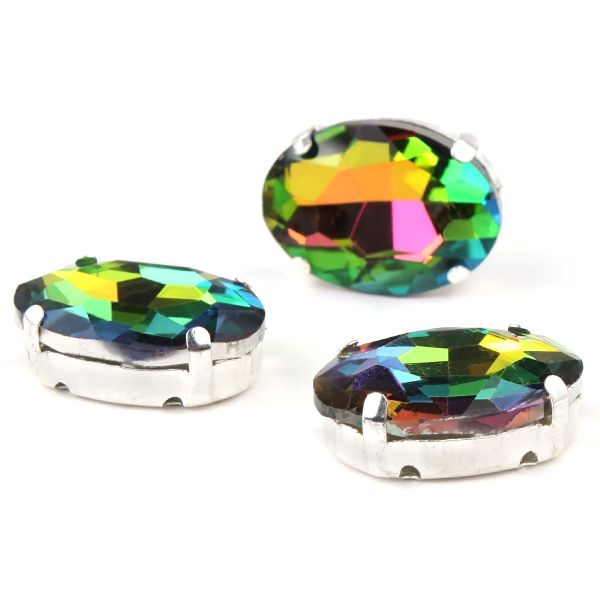 Хрустальные стразы в цапах овальной формы, радужный 13х18 мм, 3 шт., ОЦ003НН1318