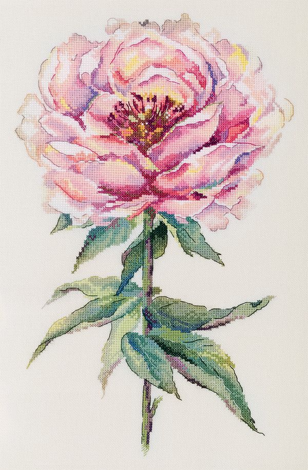 Набор для вышивания нитками Panna C-7468, Пион, 25.5х38.5 см