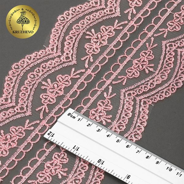 Кружево на сетке 60 мм, 2110 цв.R1815 розовый уп.13.71м, Kruzhevo
