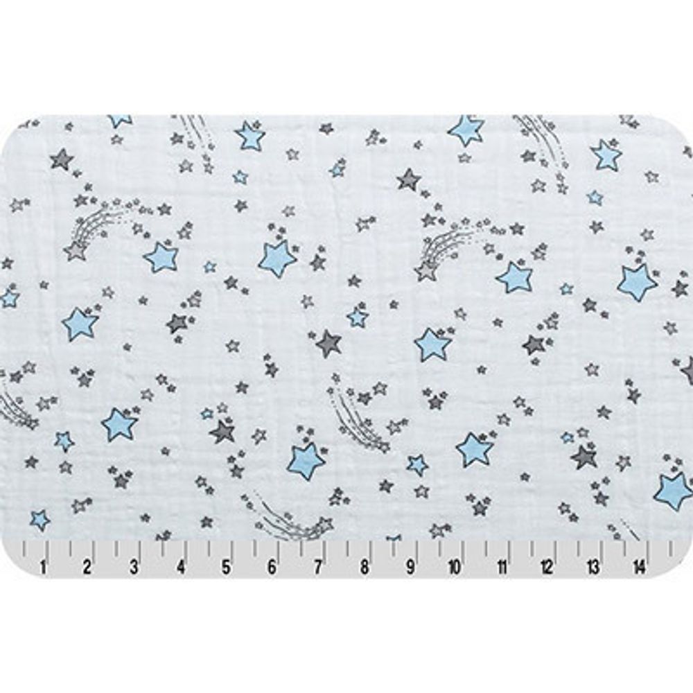 Ткань для пэчворка Peppy Embrace (марлевка), отрез 100х125 см, 120 г/м², emshooting star baby blue, Shannon Fabrics