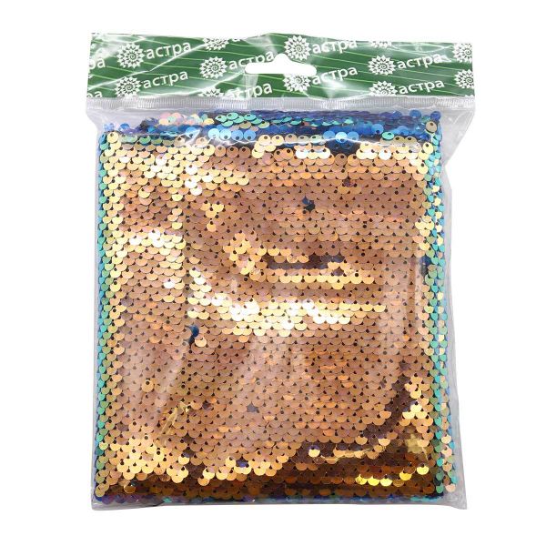 Ткань для рукоделия с двухсторонними пайетками, синий/розово-зеленый, 65х50см, Astra&Craft