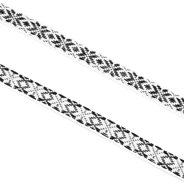 Лента (тесьма) жаккардовая 10.0 мм / 25±1 метров, Славянский орнамент Оберег, рис. 9741, белый/черный, С3853Г17