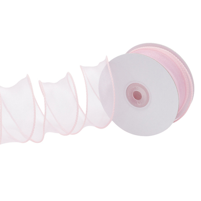 Лента декоративная с волнистым краем 38.0 мм / 18.29±1 метров, 100% органза, (нежно-розовый)