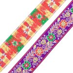 Лента (тесьма) жаккардовая 33.0 мм / 7 метров, сирень с цветами, 11823