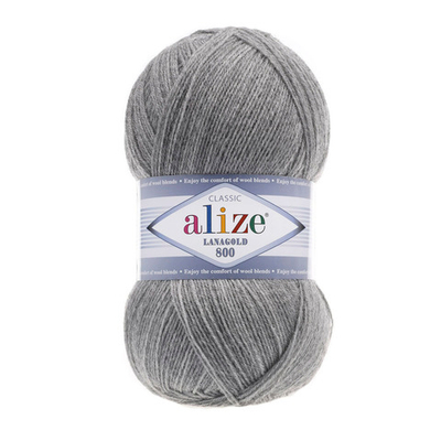 Пряжа Alize (Ализе) Lana Gold 800 / уп.5 мот. по 100 г, 800м, 021 серый меланж A