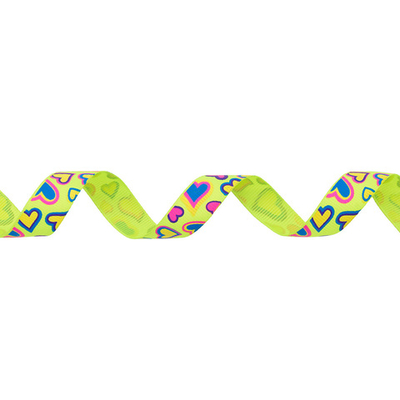 Лента репсовая (в рубчик) Сердца 1,5см*22.86 м (желтый неон)