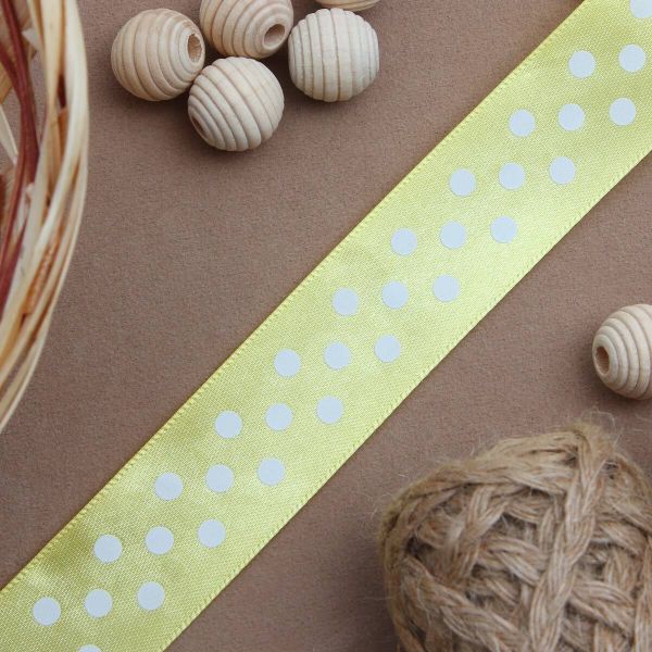 Лента атласная в горошек 25.0 мм / 3 метра, желтый, Globus